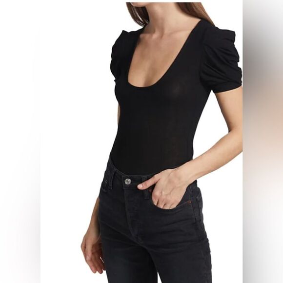 FREE People So Fresh Puff Sleeve Bodysuit In Black - Picture 2 of 4